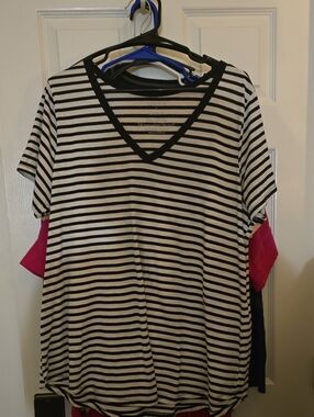 torrid Black and White Striped V-Neck Tee